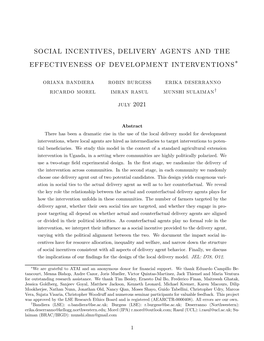 Social Incentives, Delivery Agents and the Effectiveness of Development