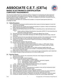 Associate Certified Electronics Technician (Ceta) Is Designed for Encompassing the Basic Electronics Theory and Applications Used in All Electronics Disciplines