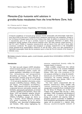 Monazite-(Ce)-Huttonite Solid Solutions in Granulite-Facies Metabasites from the Ivrea-Verbano Zone, Italy