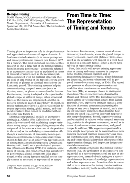 The Representation of Timing and Tempo