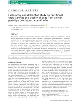 Exploratory and Descriptive Study on Nutritional Characteristics and Quality of Eggs from Chilean Partridge (Nothoprocta Perdicaria)