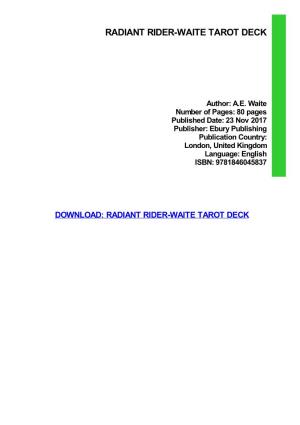 {Download PDF} Radiant Rider-Waite Tarot Deck Ebook, Epub
