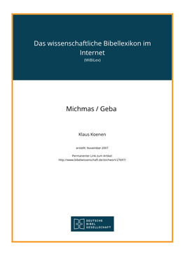 Das Wissenschaftliche Bibellexikon Im Internet Michmas / Geba