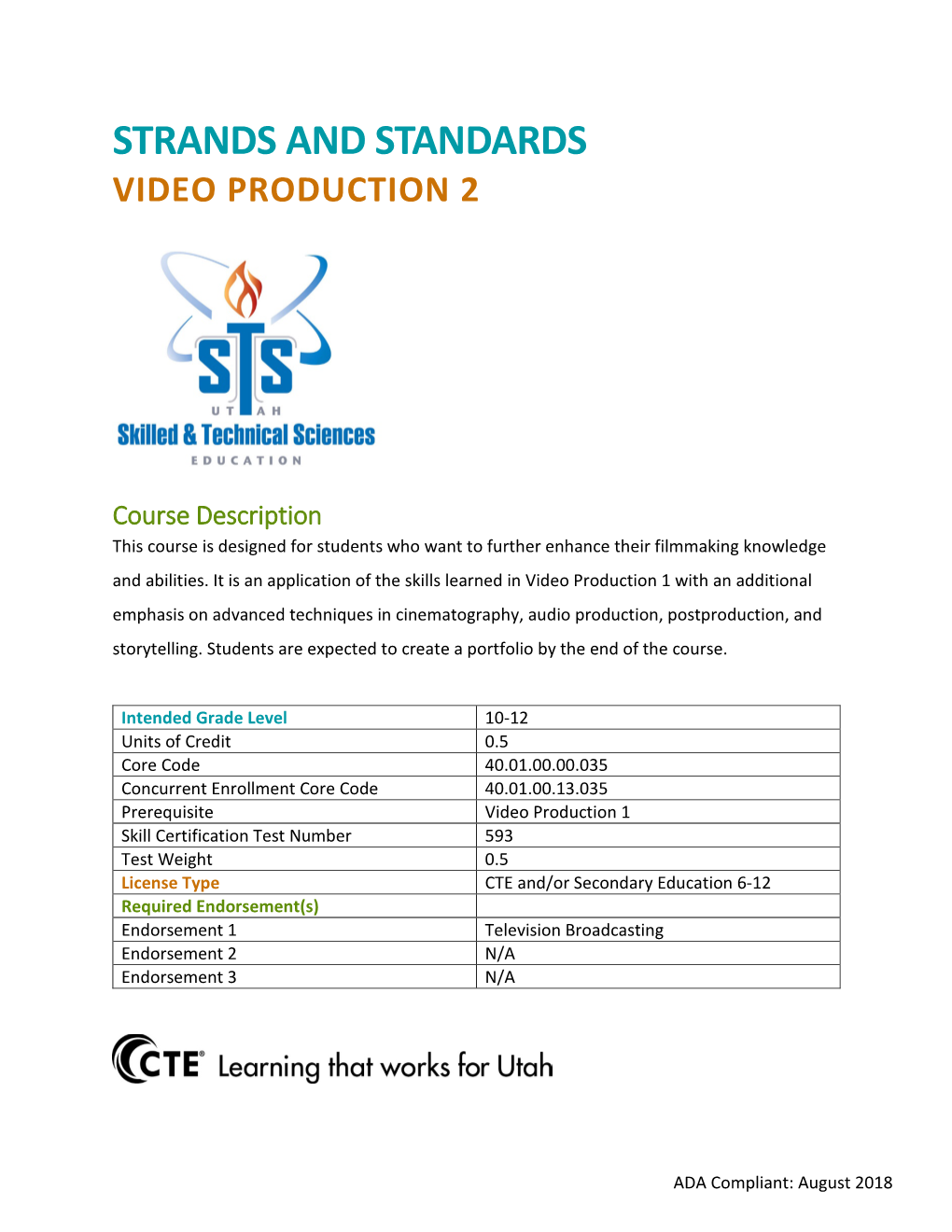 Video Production 2 Strands and Standards