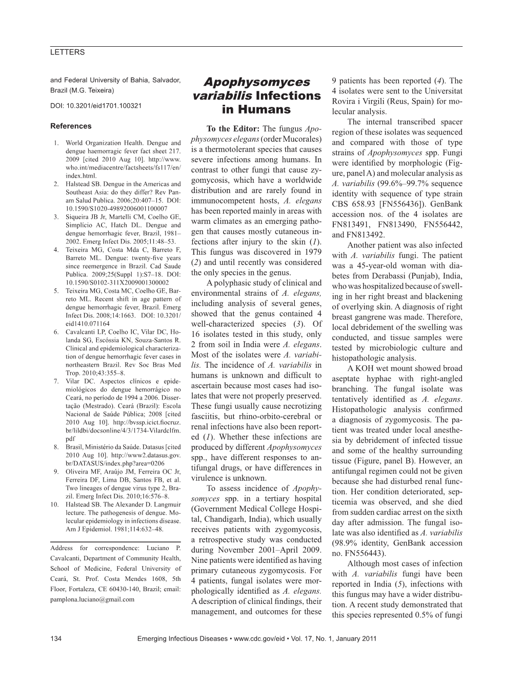 Apophysomyces Variabilis Infections in Humans