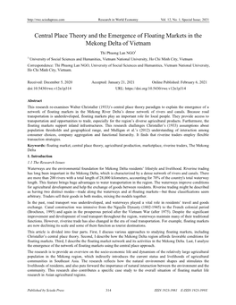 Central Place Theory and the Emergence of Floating Markets in the Mekong Delta of Vietnam