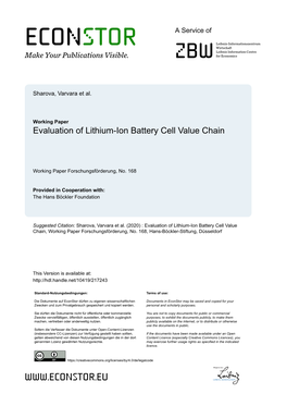 Evaluation of Lithium-Ion Battery Cell Value Chain