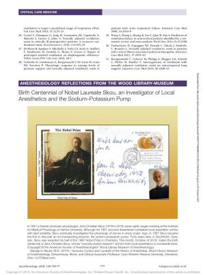 Birth Centennial of Nobel Laureate Skou, an Investigator of Local Anesthetics and the Sodium–Potassium Pump