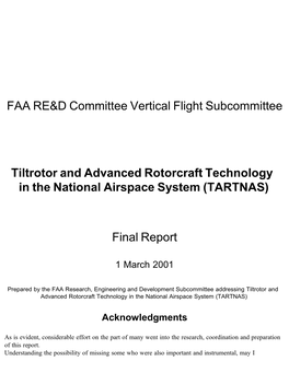 Tiltrotor and Advanced Rotorcraft Technology in the National Airspace System (TARTNAS)