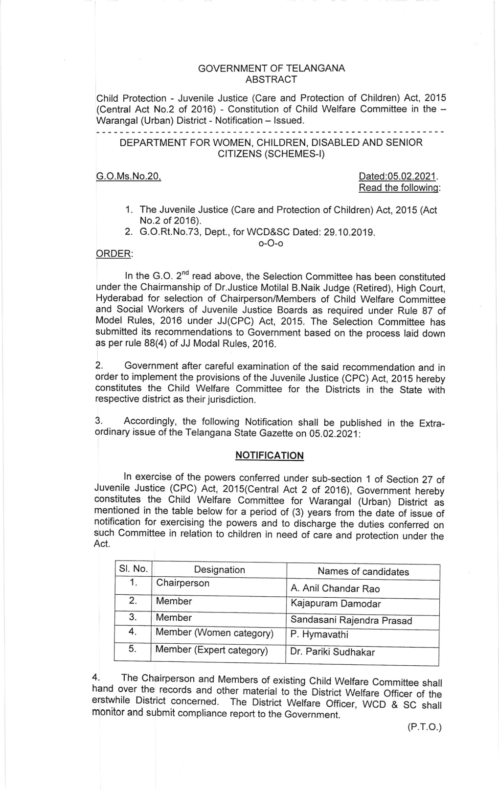 Constitutes the Child Welfare Committee for the Districts in the State with I