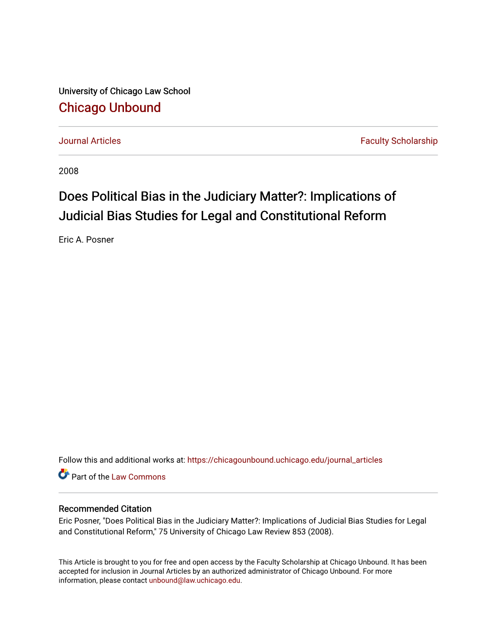 Does Political Bias in the Judiciary Matter?: Implications of Judicial Bias Studies for Legal and Constitutional Reform