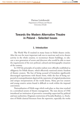 Towards the Modern Alternative Theatre in Poland – Selected Issues
