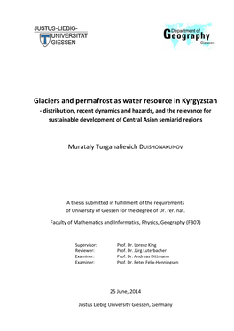 Glaciers and Permafrost As Water Resource in Kyrgyzstan
