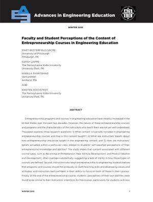 Faculty and Student Perceptions of the Content of Entrepreneurship Courses in Engineering Education