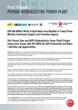 Press Releases: PERVARIPERVAR HYDROELECTRIC POWER PLANT ‹