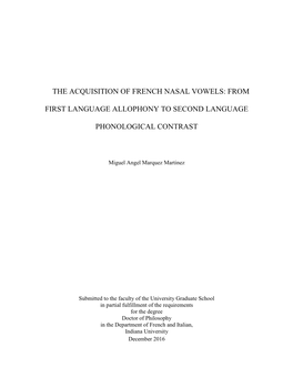 The Acquisition of French Nasal Vowels: from First Language