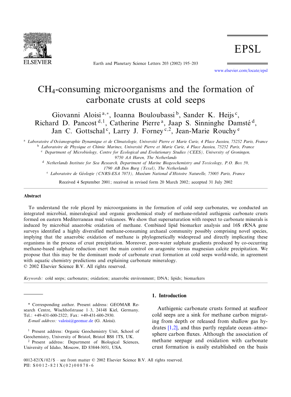 CH4-Consuming Microorganisms and the Formation of Carbonate Crusts at Cold Seeps