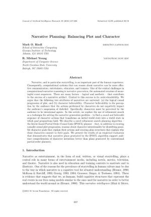 Narrative Planning: Balancing Plot and Character