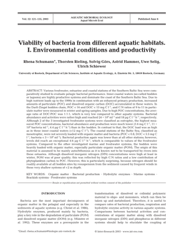Viability of Bacteria from Different Aquatic Habitats. I. Environmental Conditions and Productivity