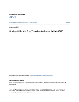 Finding Aid for the Greg Trousdale Collection (MUM00345)