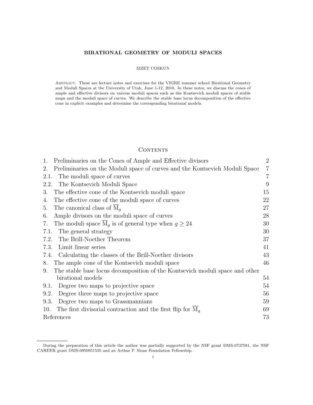 Contents 1. Preliminaries on the Cones of Ample and Effective Divisors 2 2. Preliminaries on the Moduli Space of Curves And