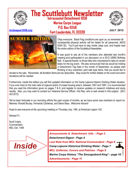 The Scuttlebutt Newsletter Intracoastal Detachment 1058 Marine Corps League P.O