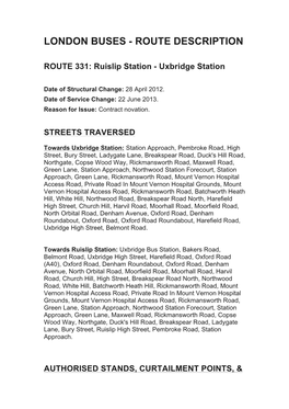 London Buses - Route Description