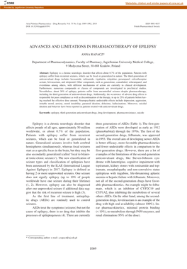 Advances and Limitations in Pharmacotherapy of Epilepsy