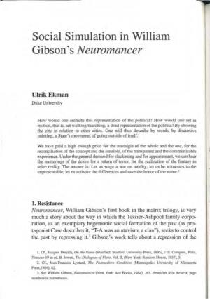 Social Simulation in William Gibson's Neuromancer