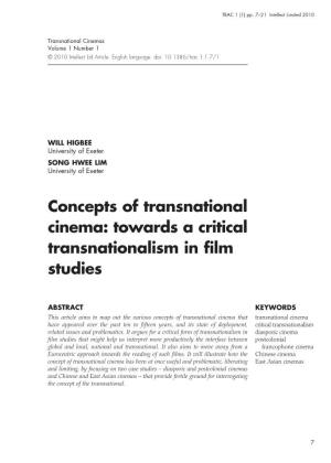 Concepts of Transnational Cinema: Towards a Critical Transnationalism in Film Studies