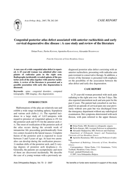 CASE REPORT Congenital Posterior Atlas Defect Associated with Anterior