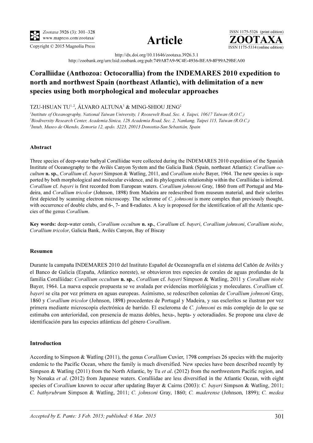 Coralliidae (Anthozoa: Octocorallia) from the INDEMARES 2010