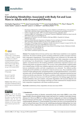 Circulating Metabolites Associated with Body Fat and Lean Mass in Adults with Overweight/Obesity
