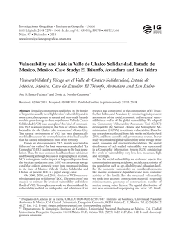 Vulnerability and Risk in Valle De Chalco Solidaridad, Estado De Mexico, Mexico