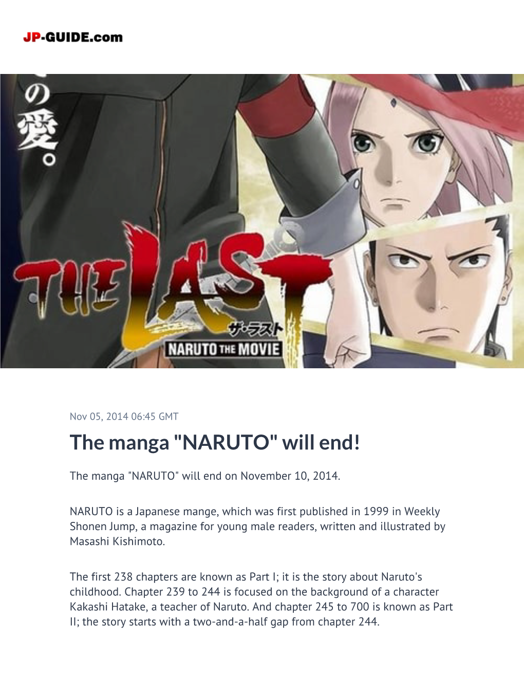 The Manga "NARUTO" Will End!