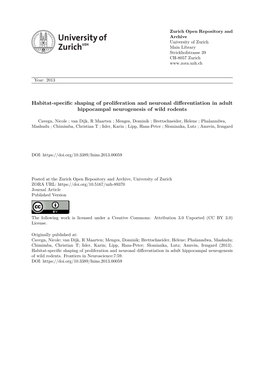 Habitat-Specific Shaping of Proliferation and Neuronal Differentiation in Adult Hippocampal Neurogenesis of Wild Rodents