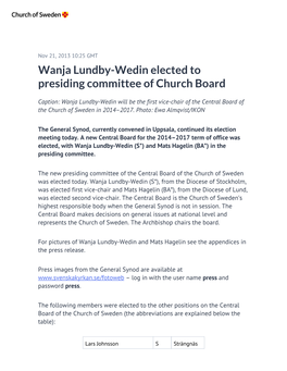 Wanja Lundby-Wedin Elected to Presiding Committee of Church Board