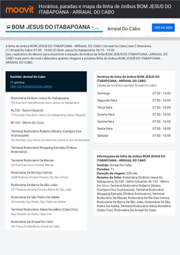 Horários, Paradas E Mapa Da Linha De Ônibus BOM JESUS DO ITABAPOANA - ARRAIAL DO CABO