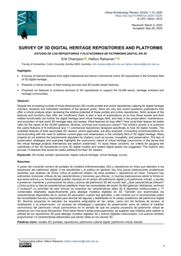 Survey of 3D Digital Heritage Repositories and Platforms