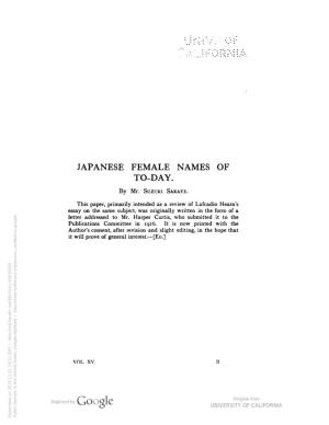 Japanese Female Names of To-Day