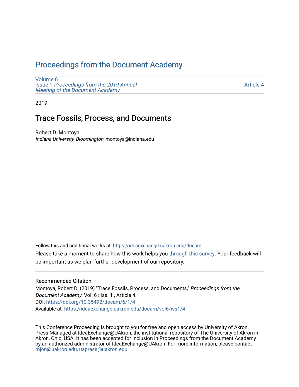 Trace Fossils, Process, and Documents