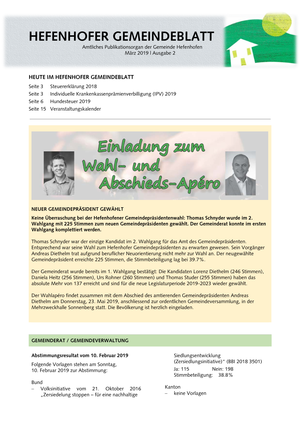 HEFENHOFER GEMEINDEBLATT Amtliches Publikationsorgan Der Gemeinde Hefenhofen März 2019 | Ausgabe 2