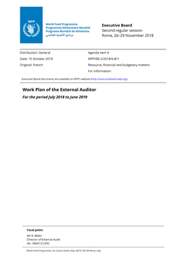 Work Plan of the External Auditor for the Period July 2018 to June 2019