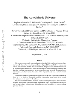 The Autodidactic Universe Arxiv:2104.03902V1 [Hep-Th]