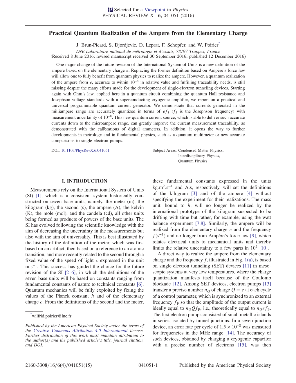 Practical Quantum Realization of the Ampere from the Elementary Charge