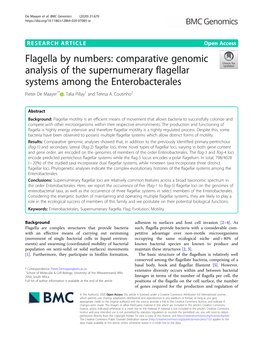 Comparative Genomic Analysis of the Supernumerary Flagellar Systems Among the Enterobacterales Pieter De Maayer1* , Talia Pillay1 and Teresa A
