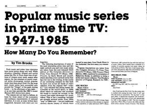 Popular Music Series in Prime Time TV, 1947-1985