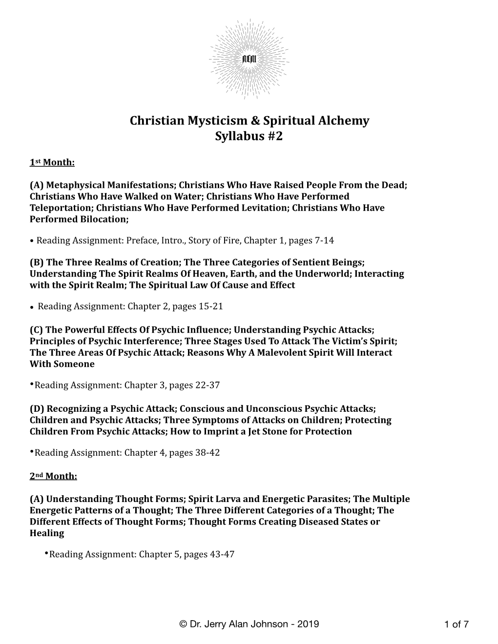 Christian Mysticism & Spiritual Alchemy Syllabus #2