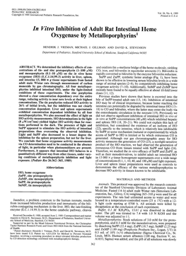 In Vitro Inhibition of Adult Rat Intestinal Heme Oxygenase by Metalloporphyrinsl