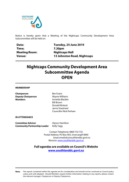 Agenda of Nightcaps Community Development Area Subcommittee